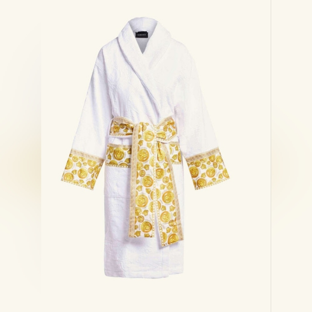 Versace White Embossed Logo Robe